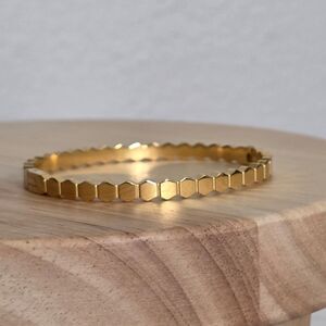 Gold Tone Honeycomb Bangle Bracelet Stainless Steel Hinged Cuff NWOT